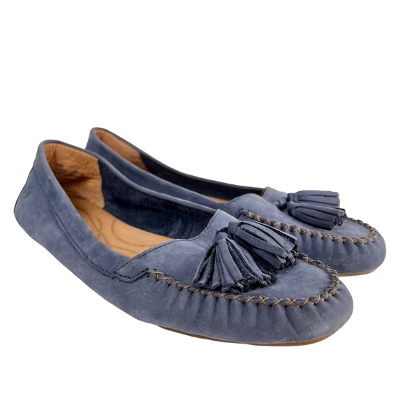 Born Shoes - Born Alawa Driver Blue Suede Slip On Comfort Flat Moc Toe Tasseled Loafer 8.5 M